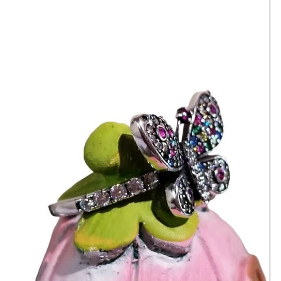 Colorful Crystal Stainless Steel Butterfly Ring sz 7 NEW - Picture 2 of 8